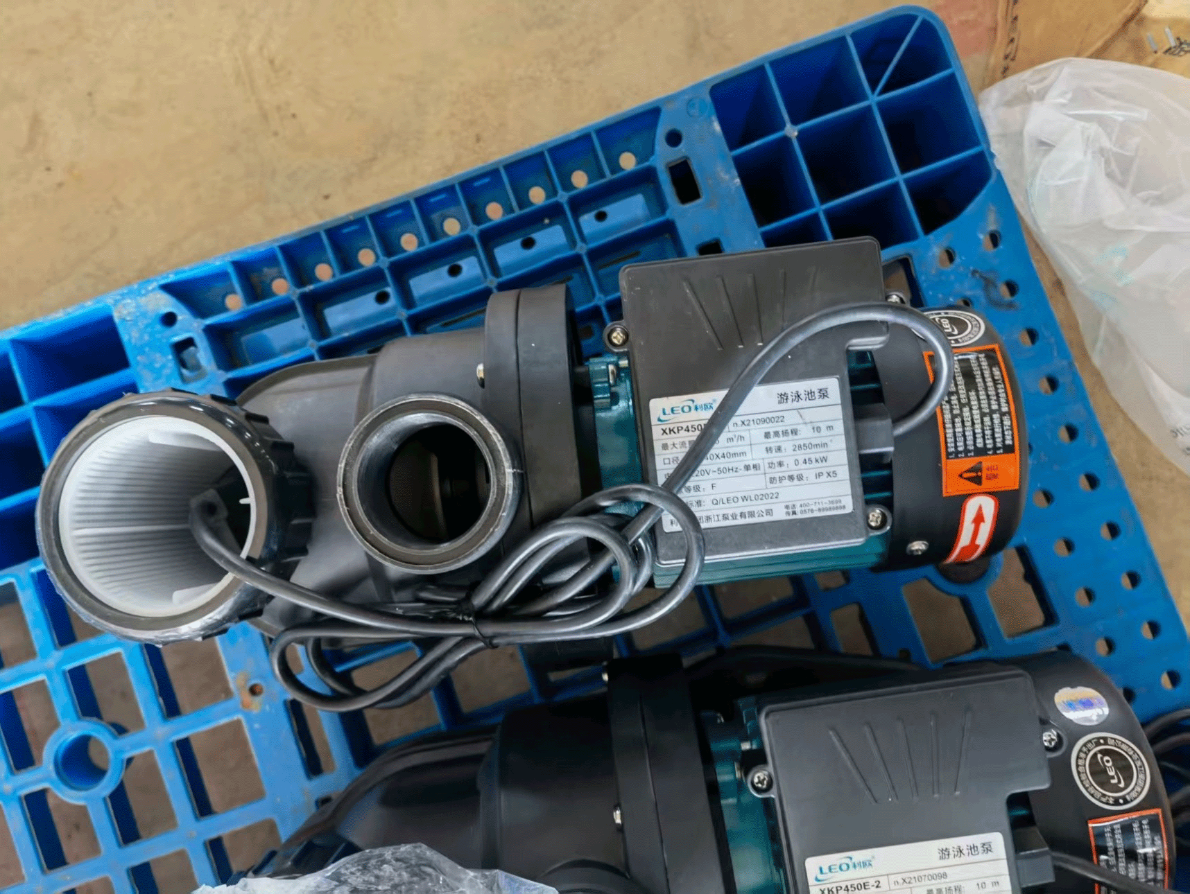 利欧泳池泵XKP450E-2实拍配件数据照片参数-保定市安德优安装维修售后服务记录