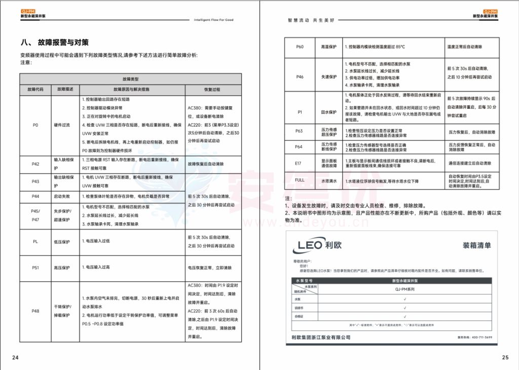 图片[15]-利欧水泵QJ-PM永磁变频深井泵使用说明书-保定市安德优安装维修售后服务记录